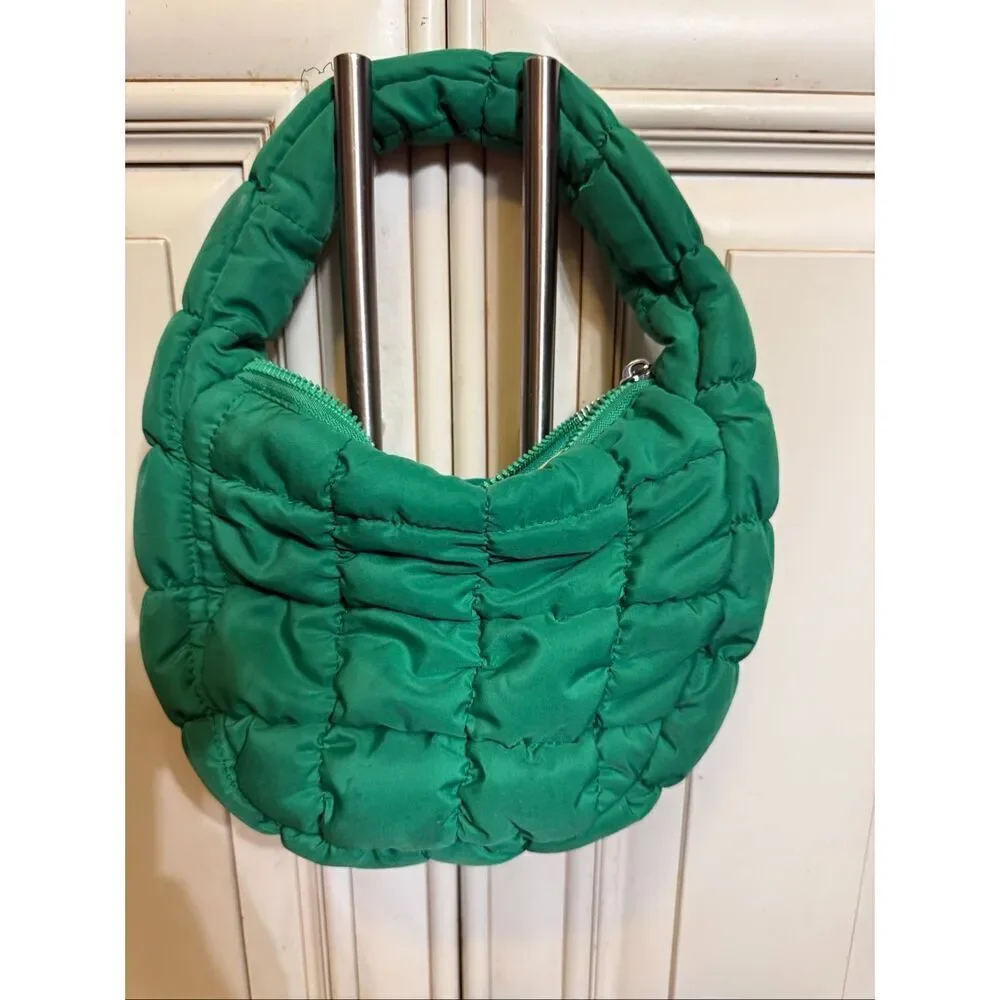 The Unbranded Brand Women's Quilted Puffer Hobo Shoulder Bag Green